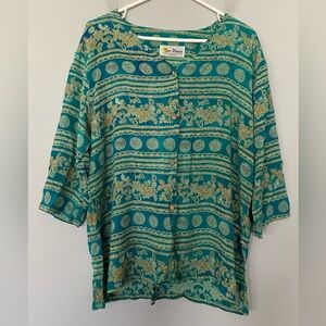 Vintage Two Potato Laguna Beach Women’s XL 3/4 Sleeve Button Up Tunic Blouse